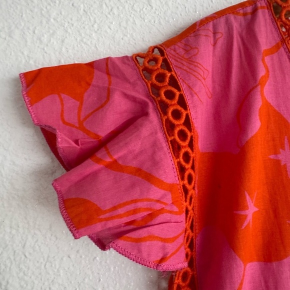 Z + L Bright Floral Made In India Cotton Crochet Detail Dress Size Large - Picture 6 of 11